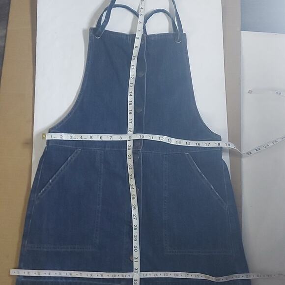 AÈ American Eagle Raw Hem Denim Halter Coverall Dress L Classic Preppy Festival - Picture 5 of 9